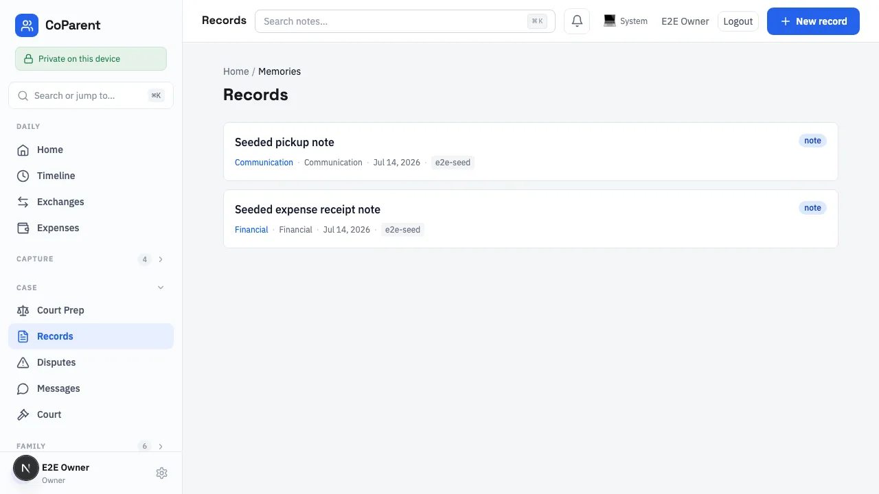 CPS records screen with seeded notes