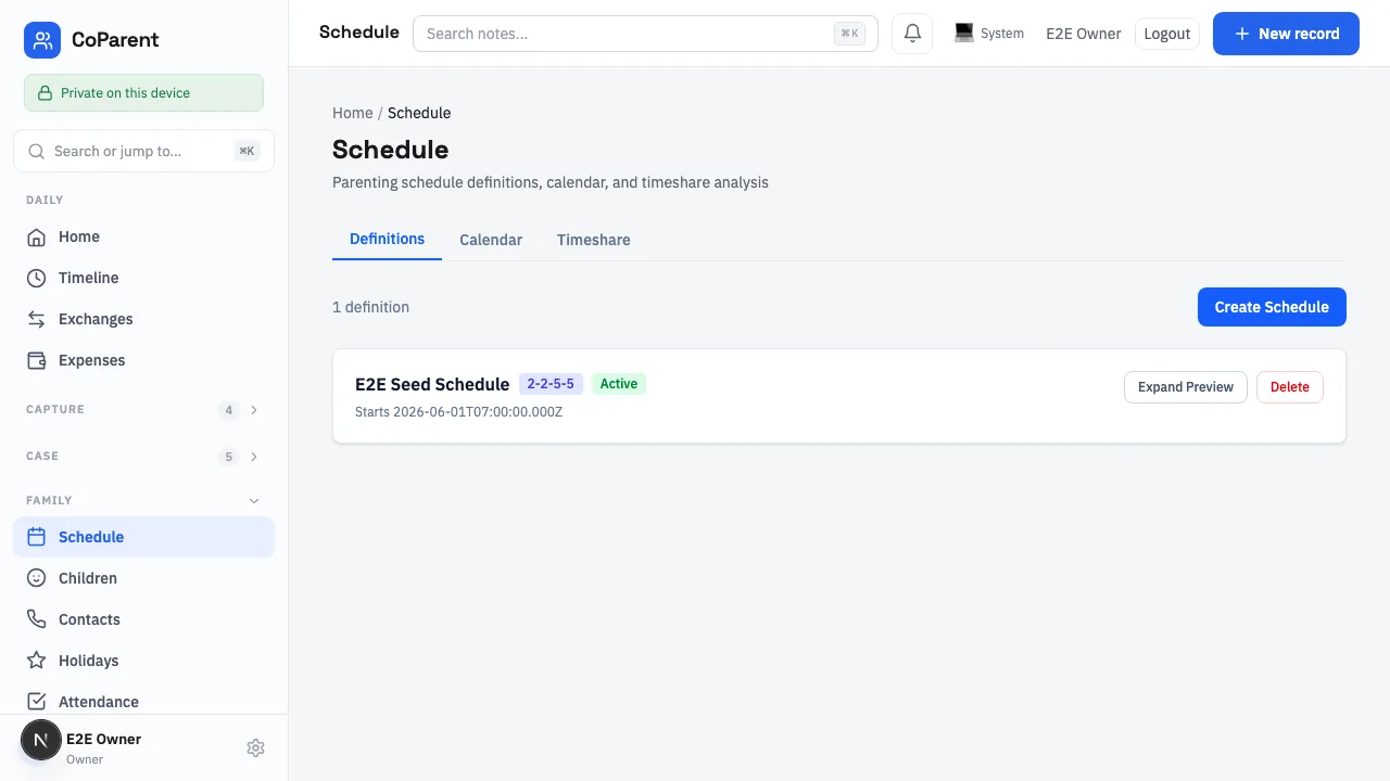 CPS schedule definition screen